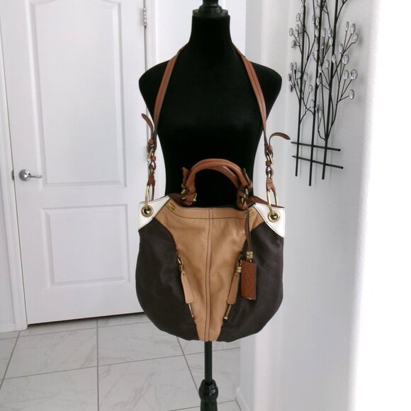 orVany Handbags - Near New orYANY Pebbled Leather Large Shoulder Handbag Brown White Colorblock